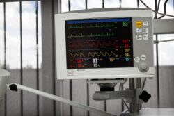 ECG machine with traces on the screen