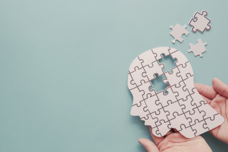 Brain shaped puzzle with pieces missing